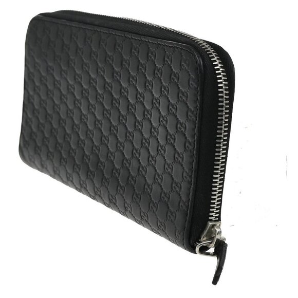 GUCCI Micro Guccissima GG Pattern Zip Around Long Wallet Leather Black - Picture 3 of 15